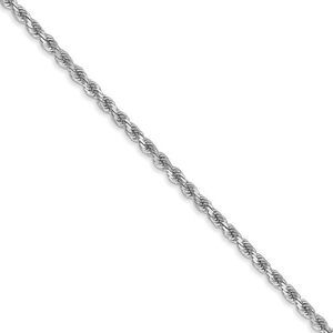 2mm, 14k White Gold, Diamond Cut Solid Rope Chain Necklace, 24 Inch